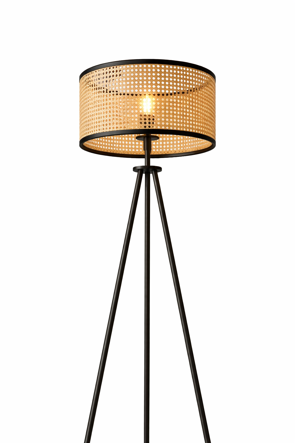 Lampadaire trépied avec abat-jour tressé
