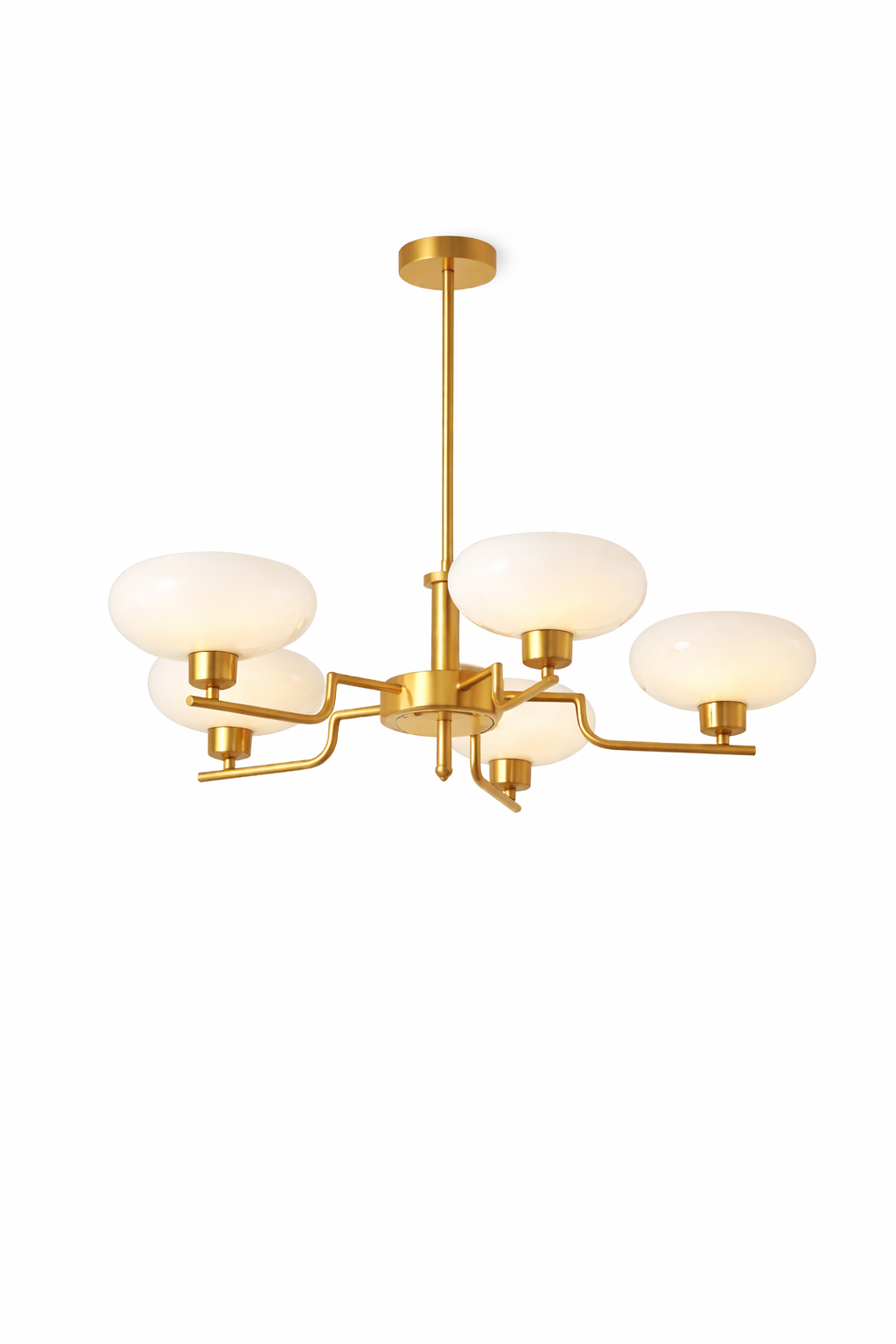 Lustre suspension 5 lumières en verre blanc