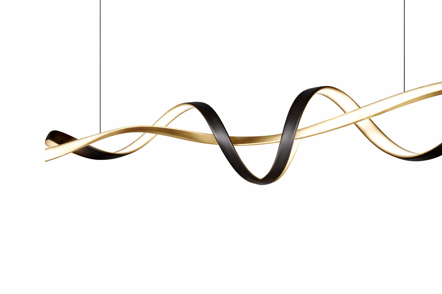 Suspension LED moderne ondulée – Métal noir et finition dorée