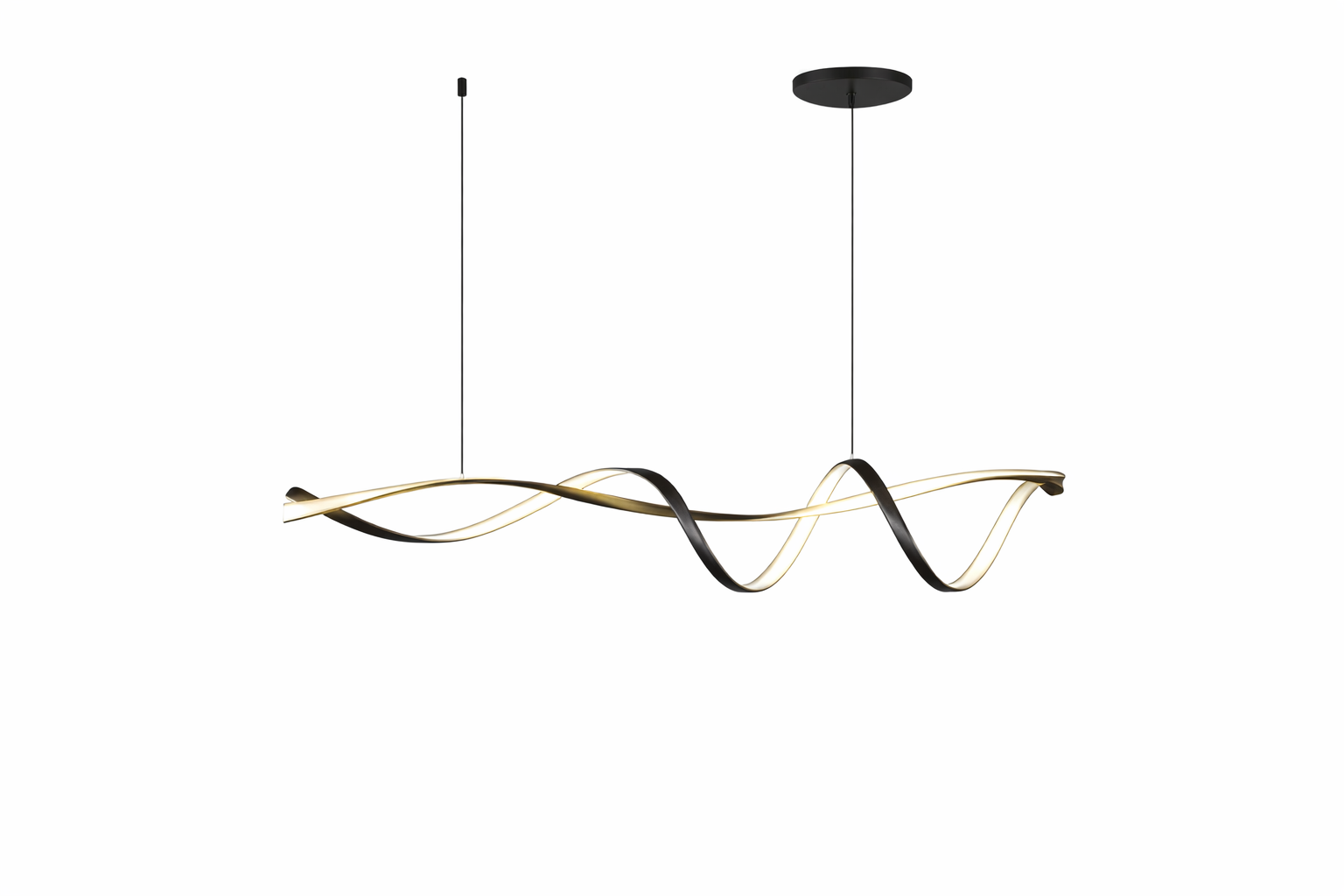 Suspension LED moderne ondulée – Métal noir et finition dorée