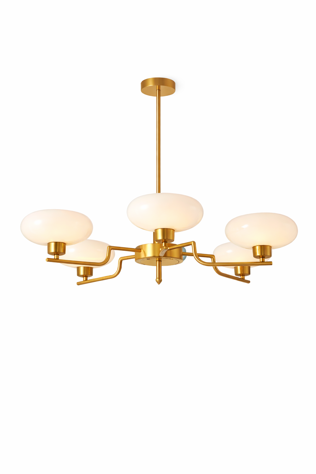 Lustre suspension 5 lumières en verre blanc