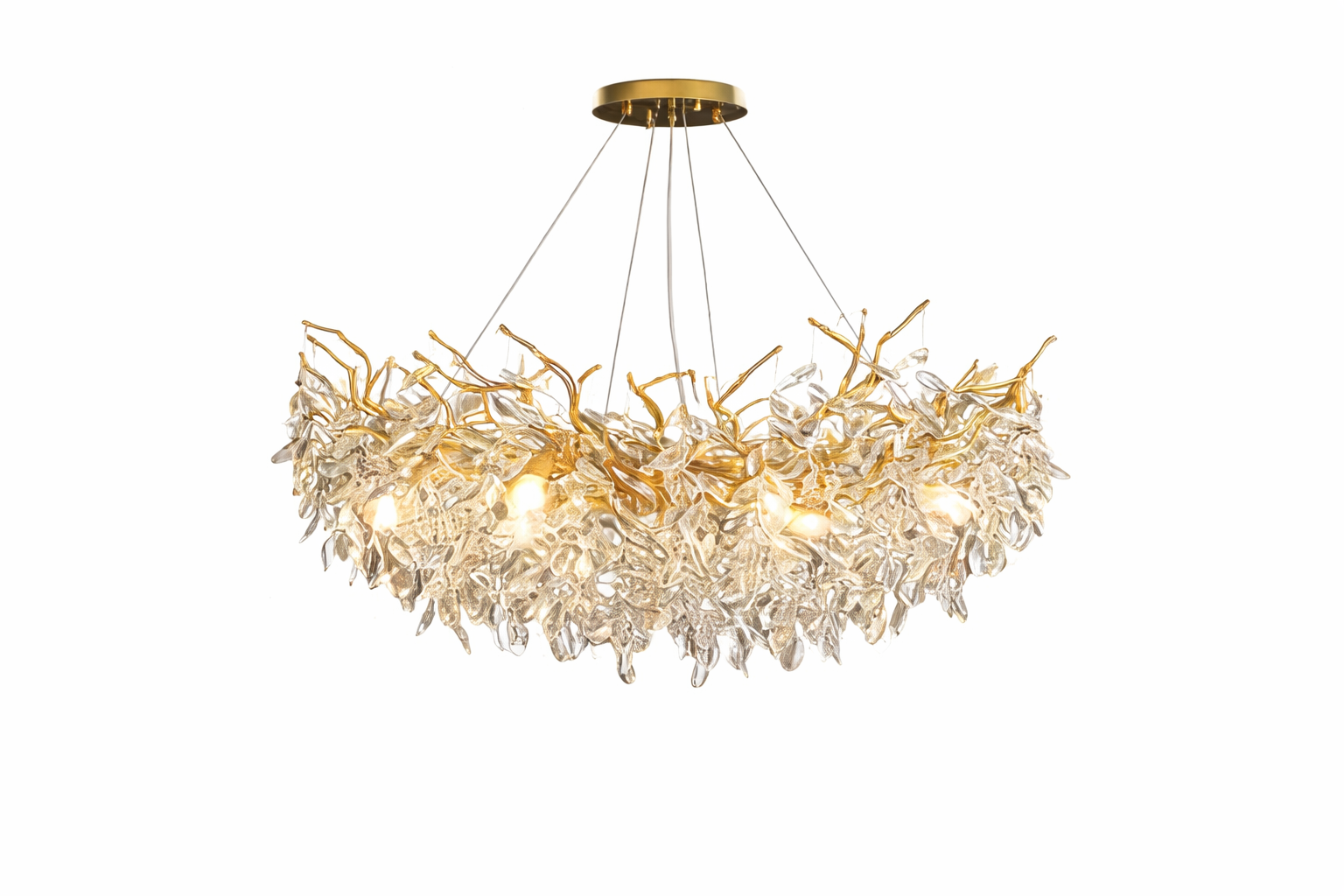 Lustre suspension LED en cristal – Finition dorée