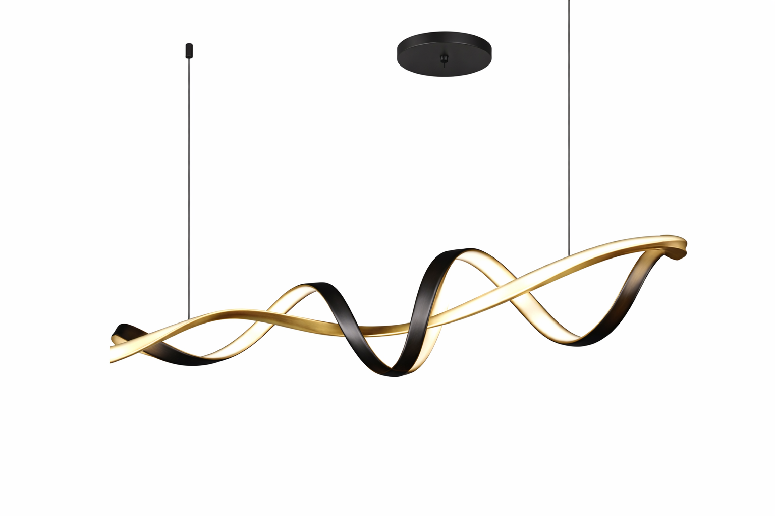 Suspension LED moderne ondulée – Métal noir et finition dorée