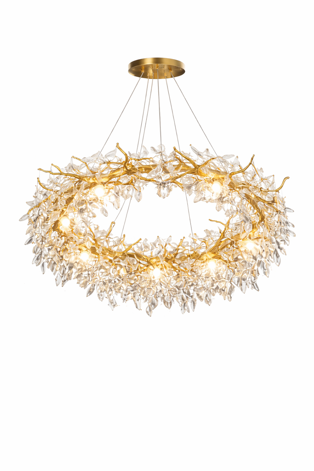 Lustre suspension LED en cristal – Finition dorée