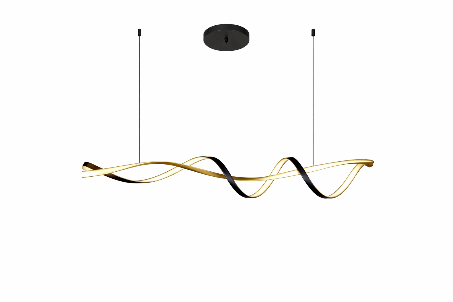Suspension LED moderne ondulée – Métal noir et finition dorée