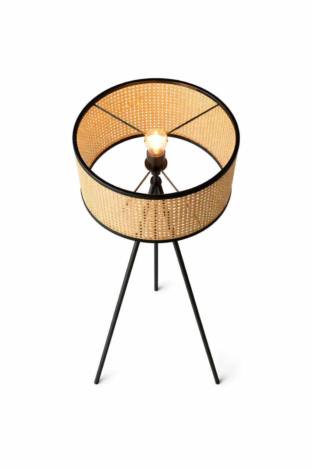Lampadaire trépied avec abat-jour tressé