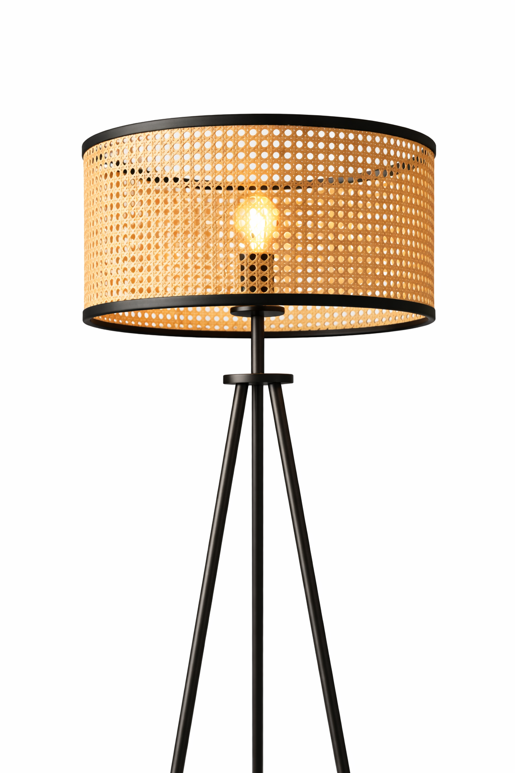 Lampadaire trépied avec abat-jour tressé