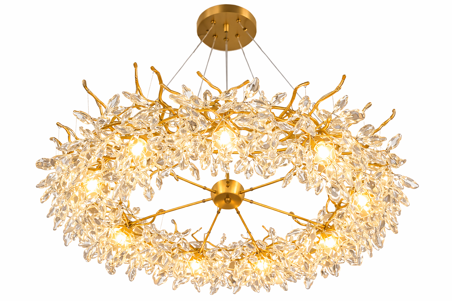 Lustre suspension LED en cristal – Finition dorée