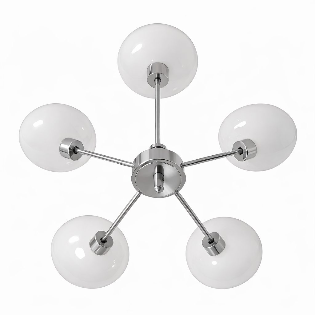 Lustre suspension 5 lumières en verre blanc